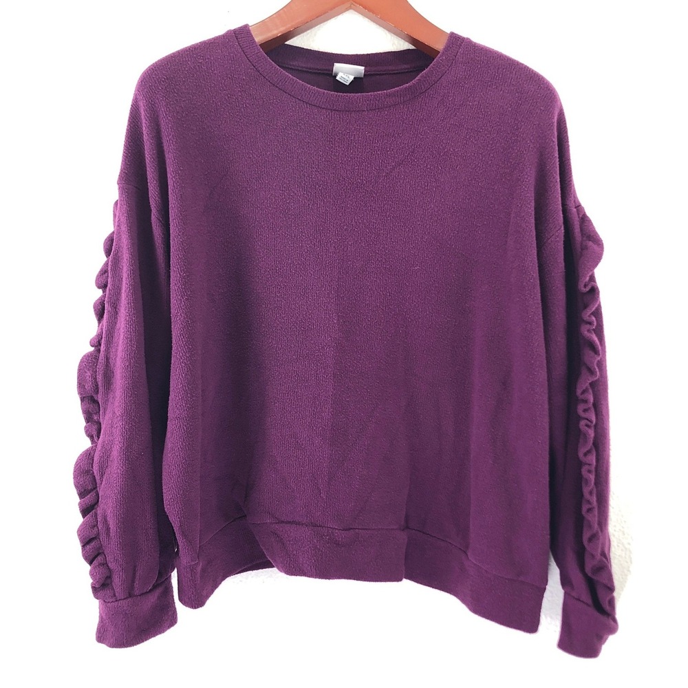 Coquette Romantic Purple Ruffle Sleeve Sweatshirt‎ Womens XXL Crewneck Pullover